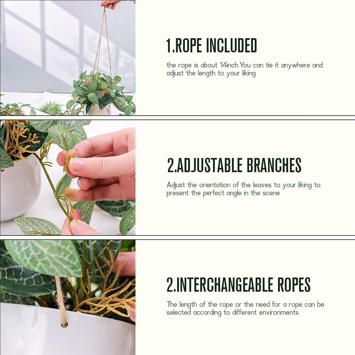 2pcs Small Artificial Hanging Plants Fake Hanging Plant with Pot Plants Indoor Decor Faux Greenery Hanging Vines Potted for Bedroom Shelf Outdoor Garden Decoration