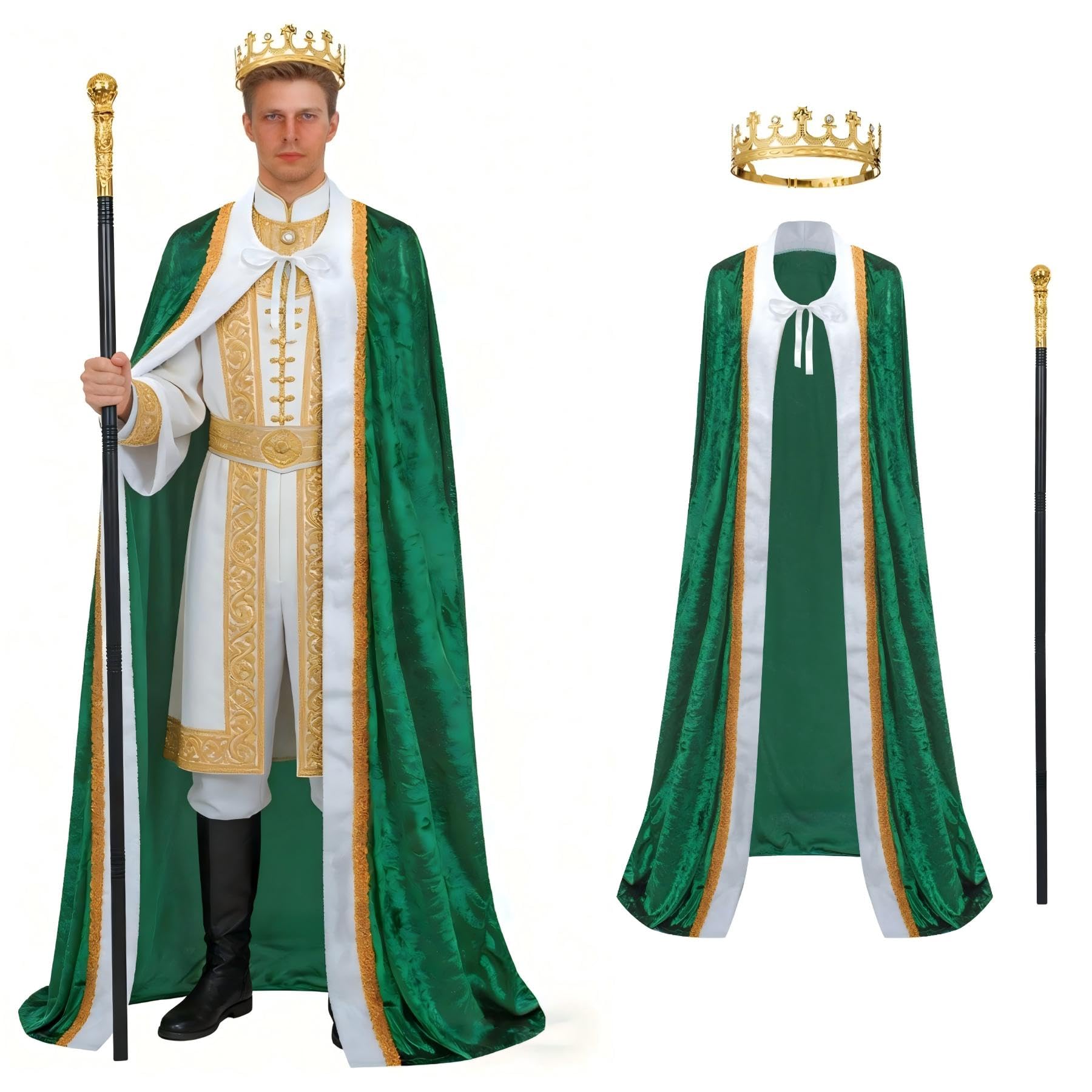 King Costume for Men and Women,Adult King Cape Robe Crown Scepter,Queen Costume,Lord Farquaad Costume,