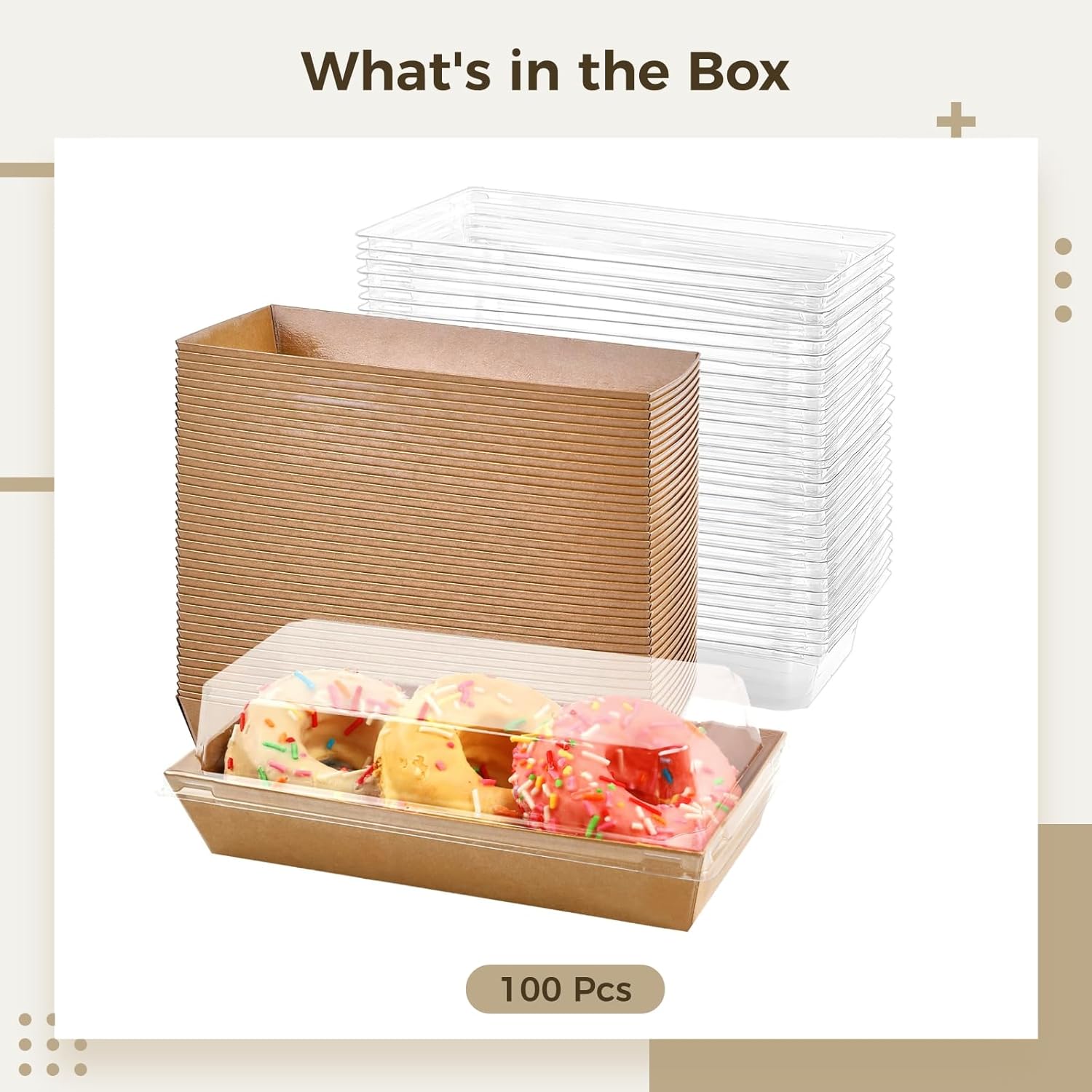 100 Pcs Charcuterie Boxes with Clear Lids, Disposable Charcuterie Boxes, Disposable Desserts Boxes, Ideal for Sandwich, Cake, Fruit, Salad, 7.5 Inch
