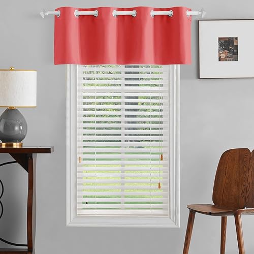 TOAVA DECO Cortinas de cenefa coral para dormitorio, con aislamiento térmico, cenefa de ventana de coral de 18 pulgadas de largo, cenefas cortas con