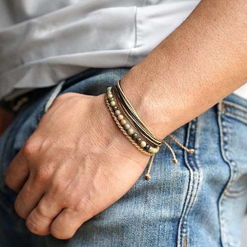 Miniatura 518 de Handmade Natural Stone Beaded Healing Bracelet Gift for Men Adjustable Rope String Bracelet (picasso jasper, Adjustable)