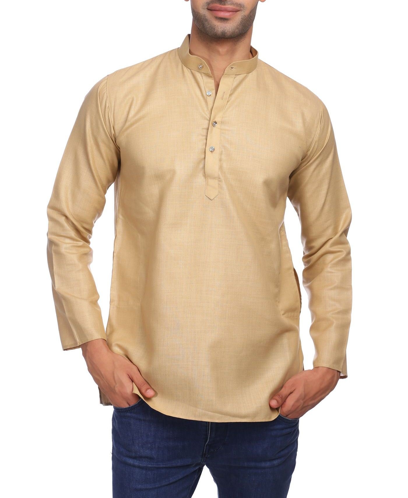 Men's Cotton Silk Blend Tailored Fit Casual/Festive Indian Kurta Dress Shirt-image-28