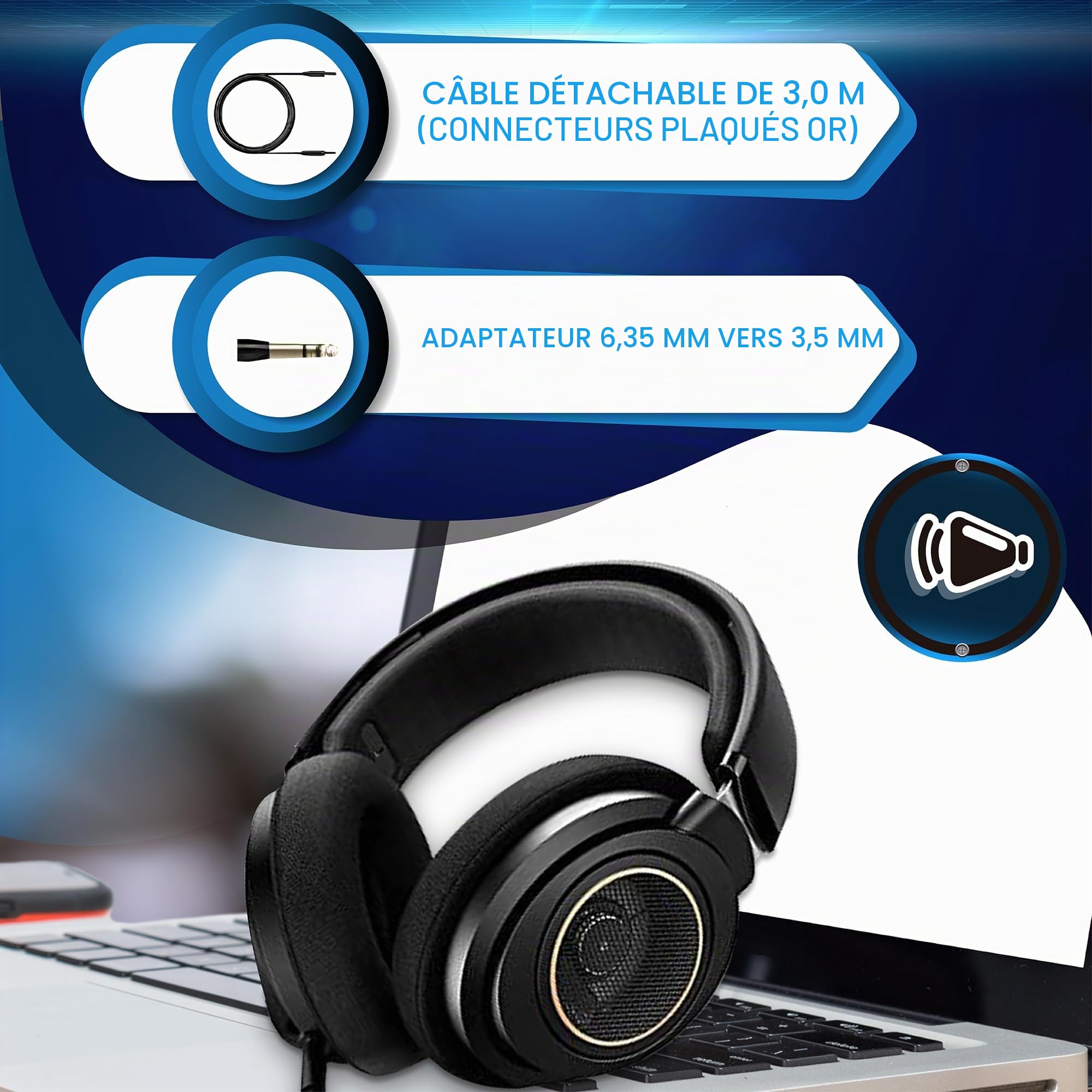 PHILIPS Casque Audio Filaire/Écouteur Filaire idéal pour Ordinateur Portable, Tablette et Smartphone/Confort Exceptionnel, Design Haut de Gamme, Câble de 3 m Audio SHP9600/00 Black/Gold