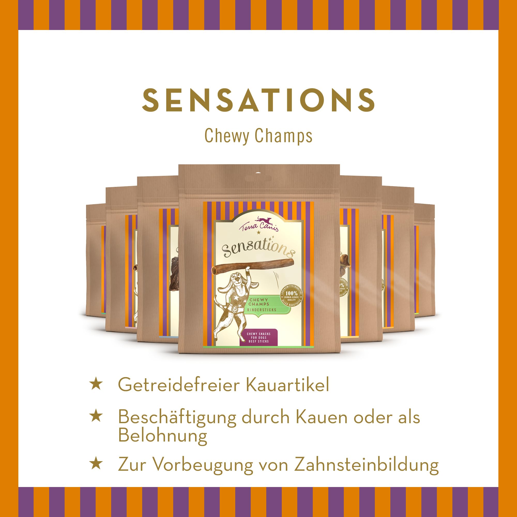 Terra Canis Sensations Chewy Champs - rumine di agnello 150g I Masticatori naturali, essiccati I Attività di masticazione | Alimento complementare per cani