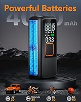 Vista 5 de Inflador de neumáticos, compresor de aire portátil, bomba de aire recargable de 150 PSI con manómetro digital y luz LED, bomba de neumáticos