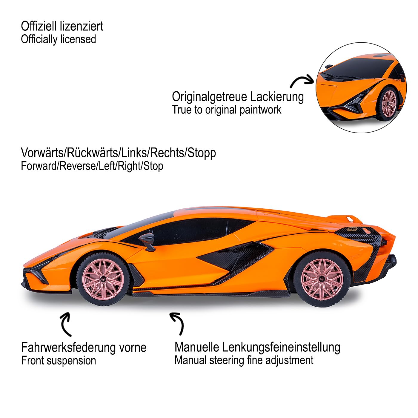 JAMARA 403125 - Lamborghini Sián FKP 37 1:24 Arancione 2,4GHz - velocità 7 Km/h
