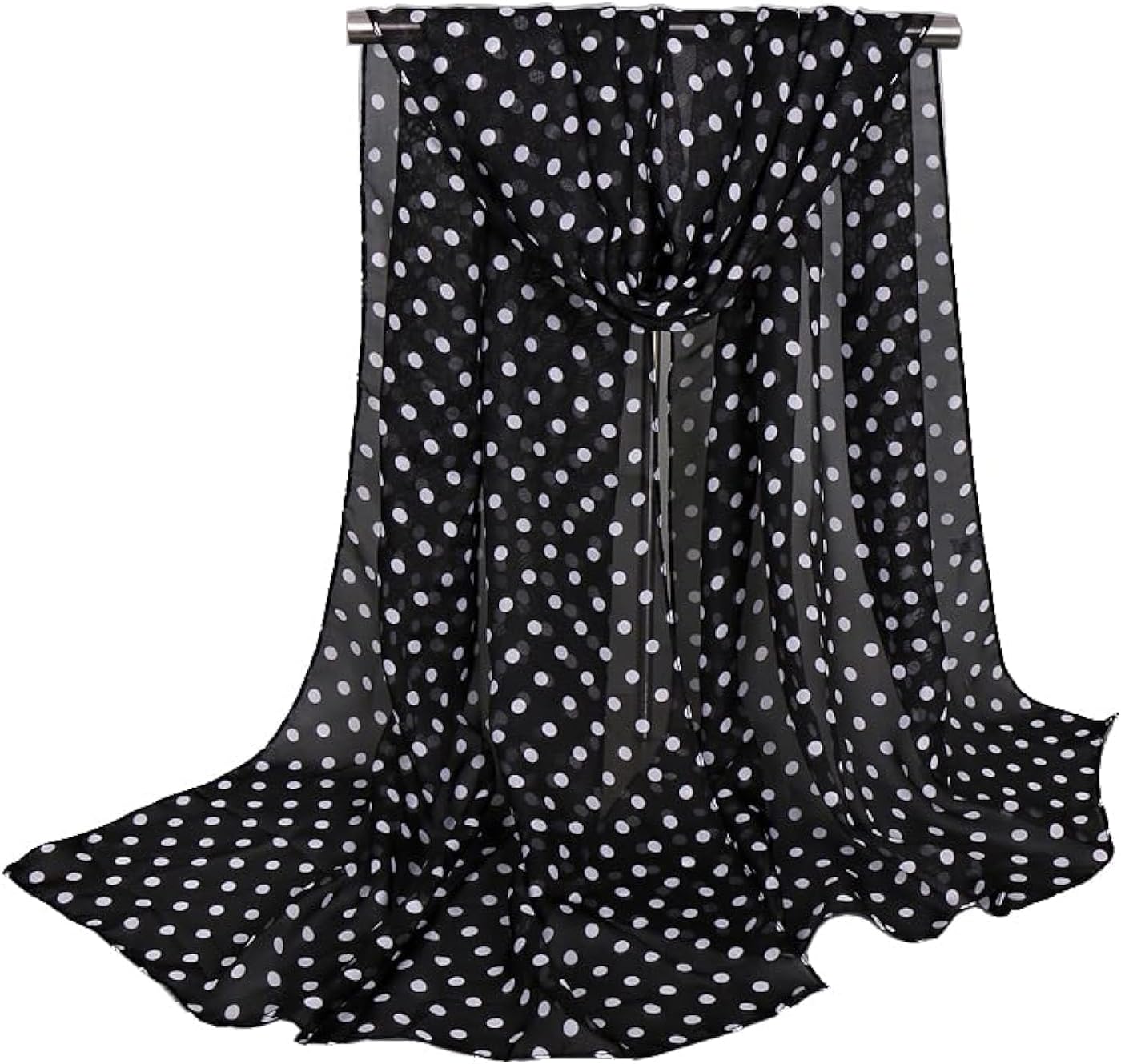 FGSS Women-Fashion-Scarves Polka-Dot-Scarf - Lightweight-Soft-Long-Headband Classic-Chiffon-Wrap-Shawl Black White Sheer