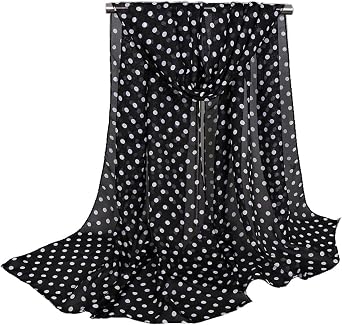 FGSS Women-Fashion-Scarves Polka-Dot-Scarf - Lightweight-Soft-Long-Headband Classic-Chiffon-Wrap-Shawl Black White Sheer