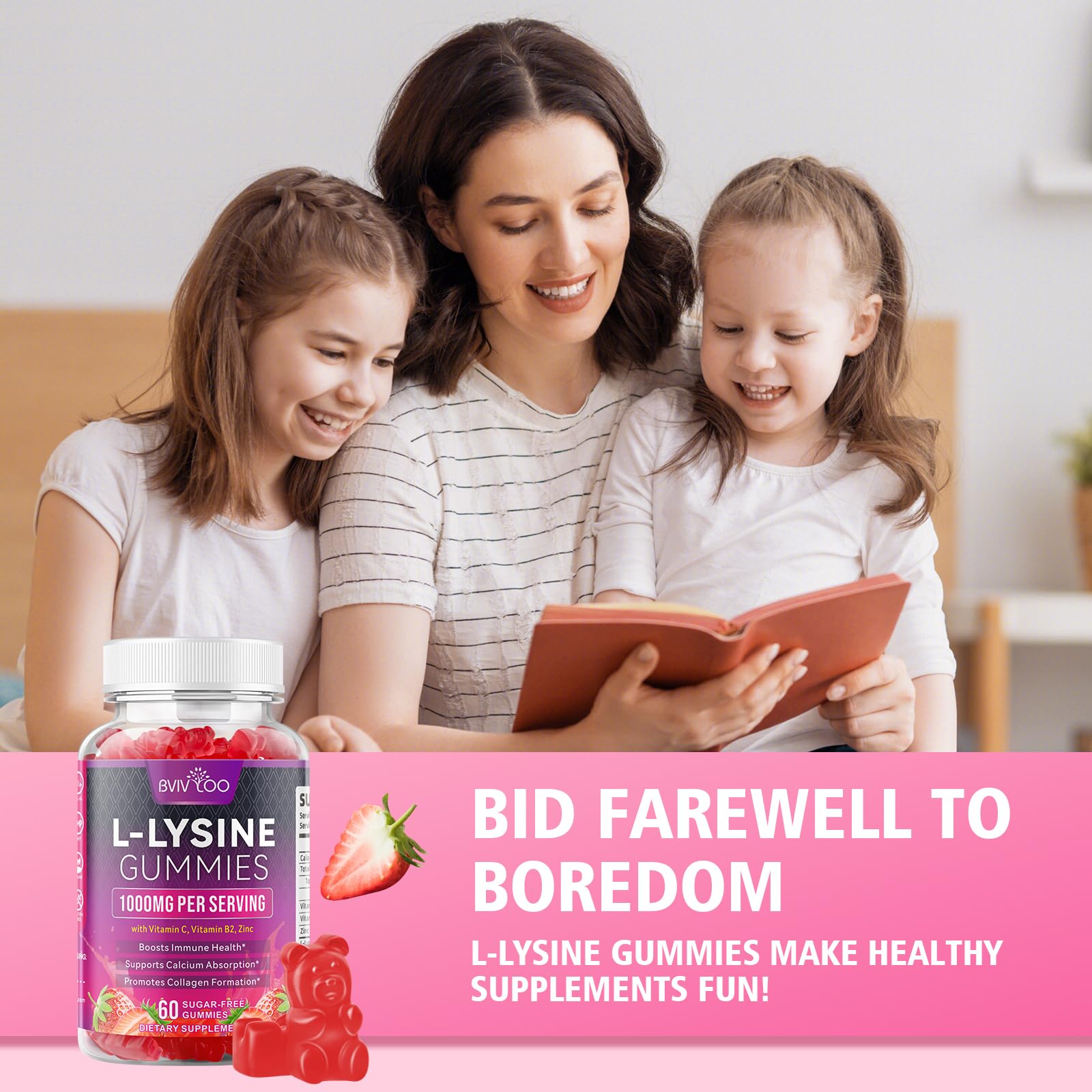 L-Lysine 1000mg Gummies for Immune Support & Skin Health - High Potency Vegan Gummies, Sugar-Free, Natural Berry Flavor, Gluten-Free Chewable Supplement for Adults & Kids - 60 Gummiess — Amazon image 7