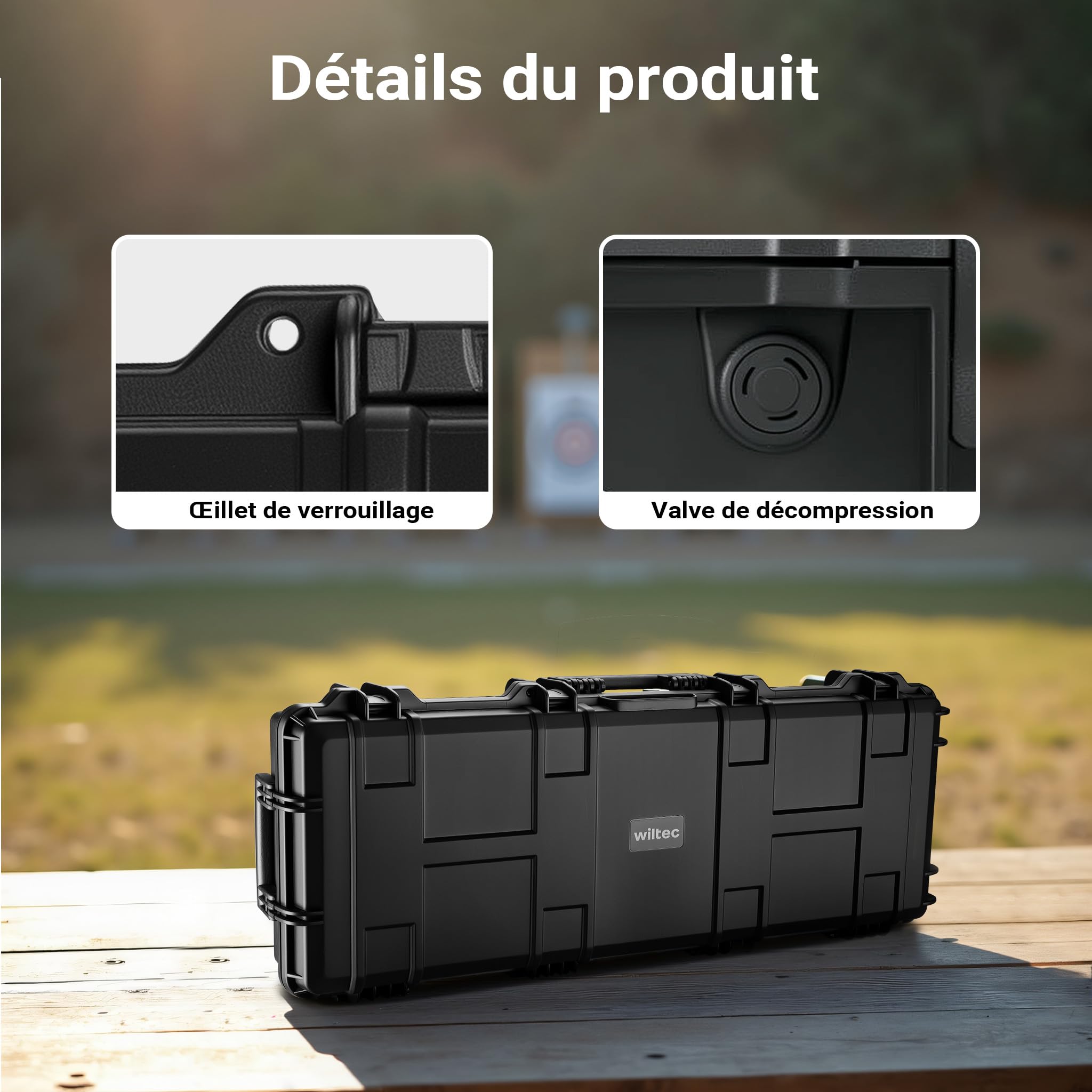 WilTec Mallette pour Armes Noire Rembourrage en Mousse, 4 serrures de sécurité Étui Coffret