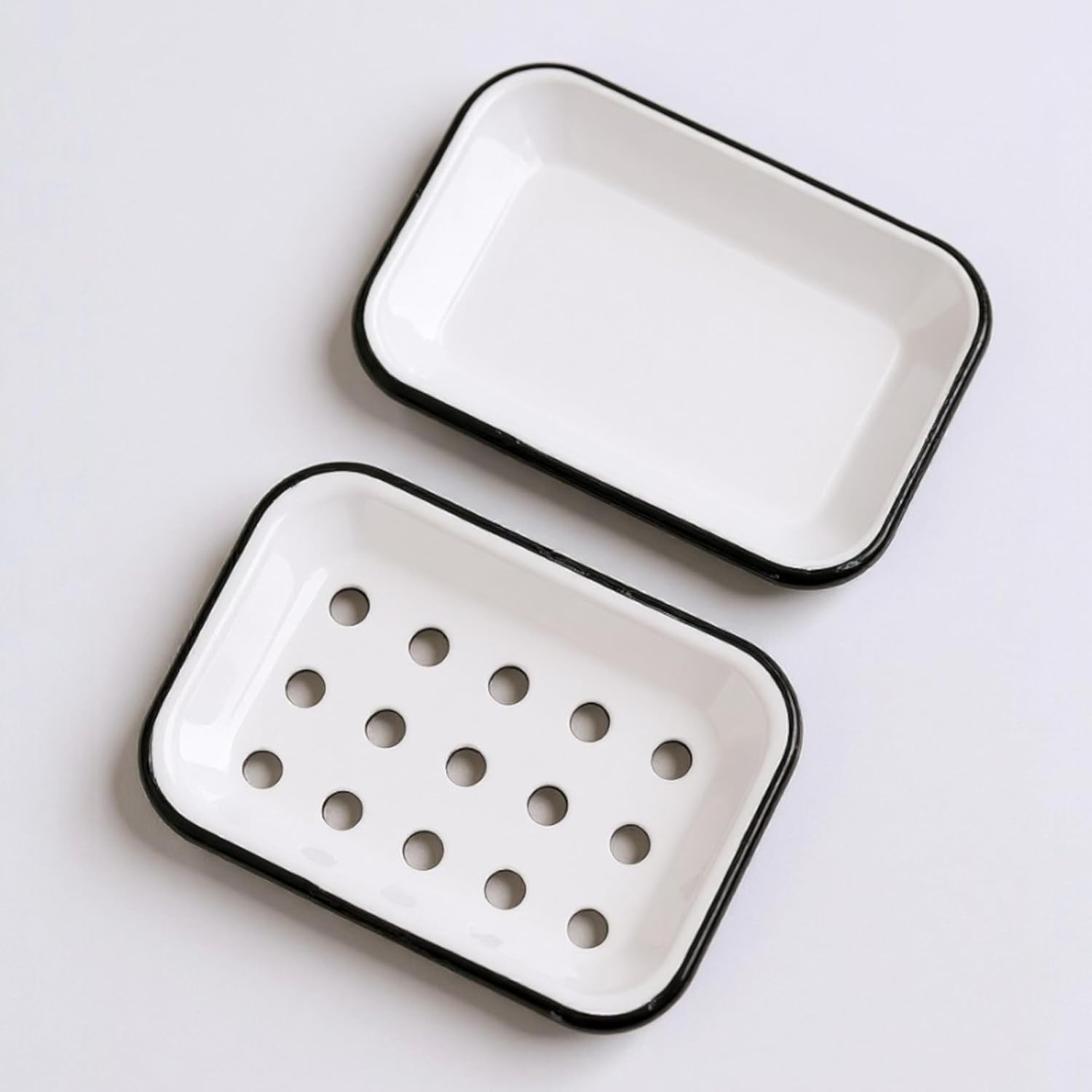 PILLOWPIA Enamel Soap Dish, 6.125" x 4.25" Two-Piece Vintage-Inspired Rust-Resistant Steel Tray for Sink, Shower, or Vanity, White image 5