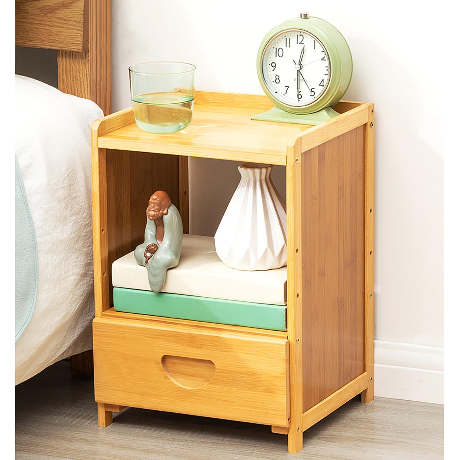 Fslvmin Modern Bamboo Nightstand with Drawers,small Standing Night Stand with Storage Cabinet, Bedside End Table Sofa Side Table for Small Space Bedroom Living Room(28x25x40cm(11x10x16inch), Wood)