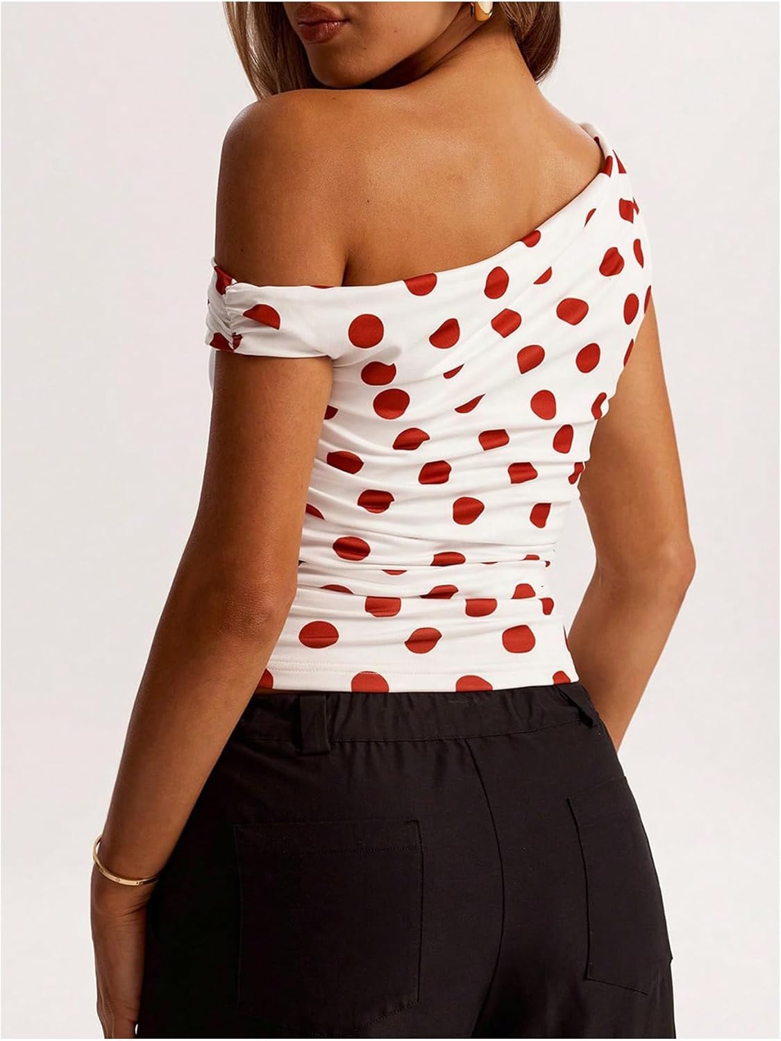 MakeMeChic Women's Polka Dots Asymmetrical Tops Going Out Y2k Crop Tops - Image 3