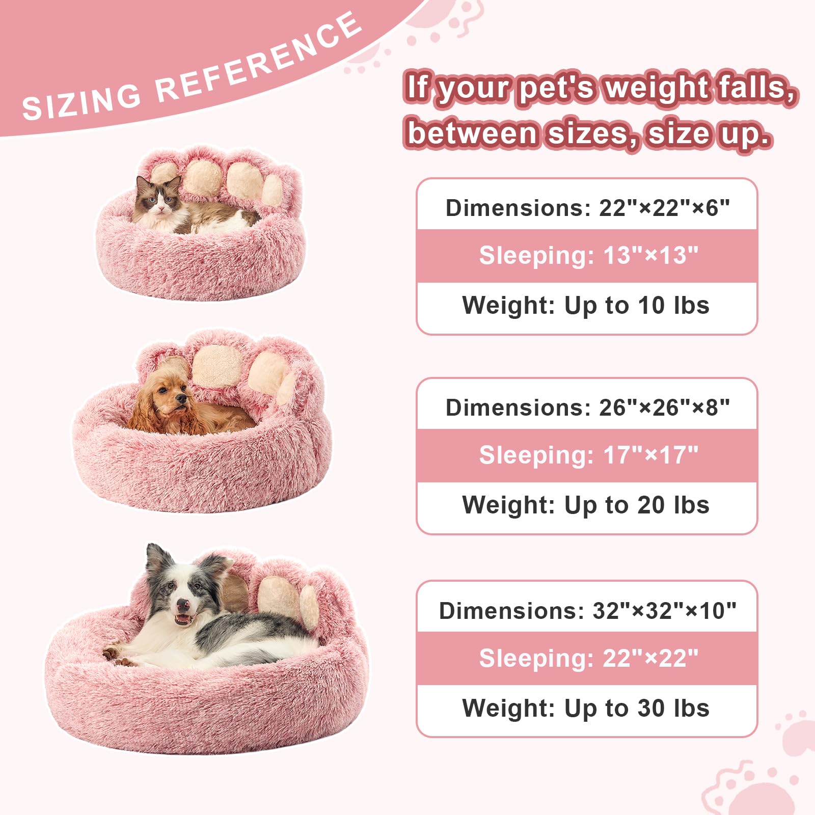 Jiupety Camas para Perros en Forma de Pata, Suave y Mullida Cama Gatos, 81 CM Cama Perros Medianos y Grande Lavable, CóModo y CáLida Cojin Perro, Dog Bed, Pink