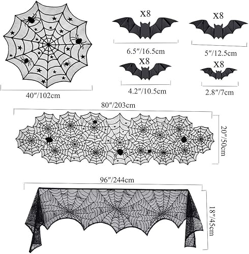 Miniatura 2 de Orgrimmar El juego de 35 decoraciones de Halloween incluye camino de mesa de telaraña de encaje, cubierta de mesa redonda de encaje, cubierta de