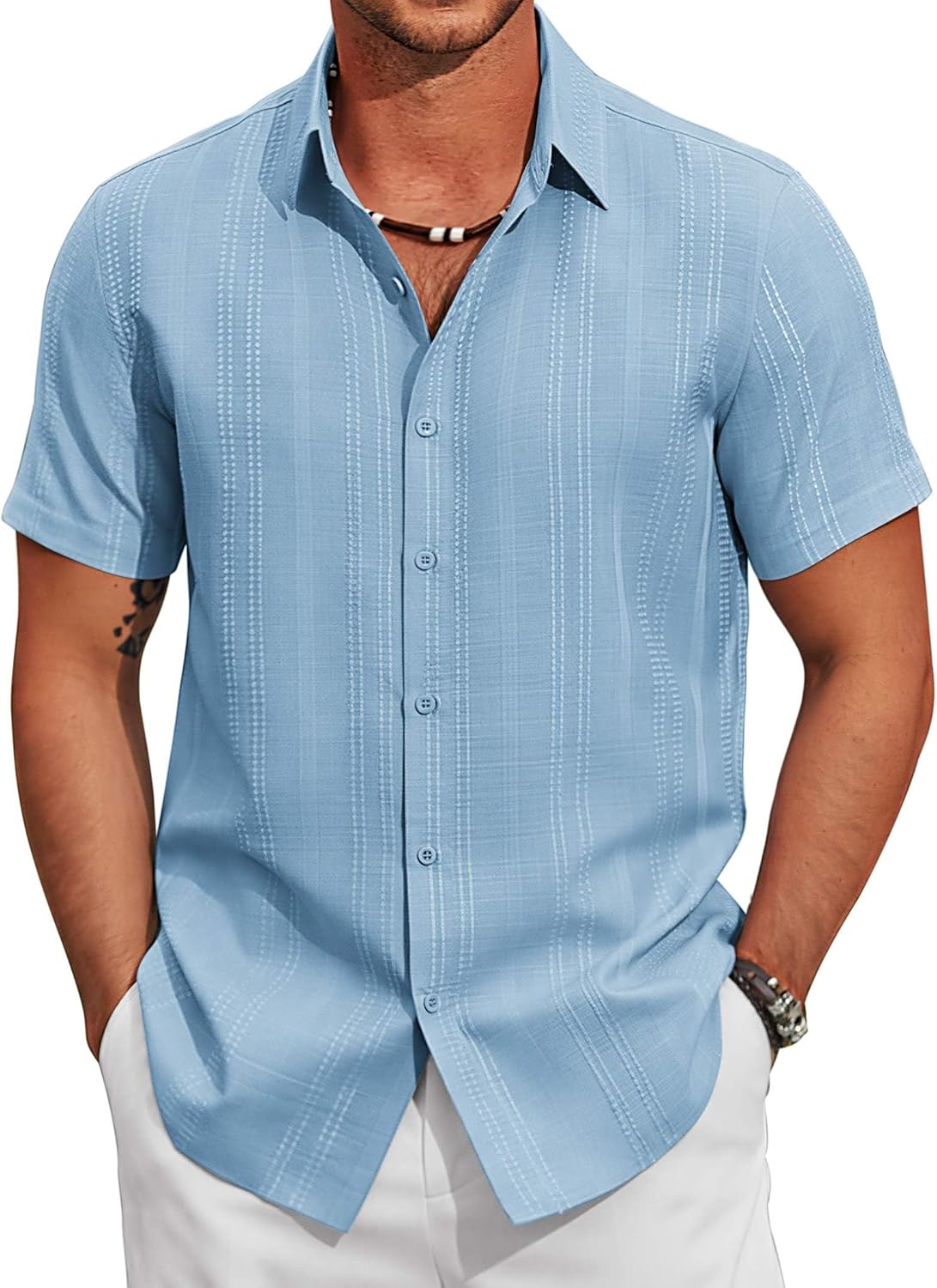 COOFANDY Men's Casual Button Down Shirts Short Sleeve Summer Beach Textured Shirts