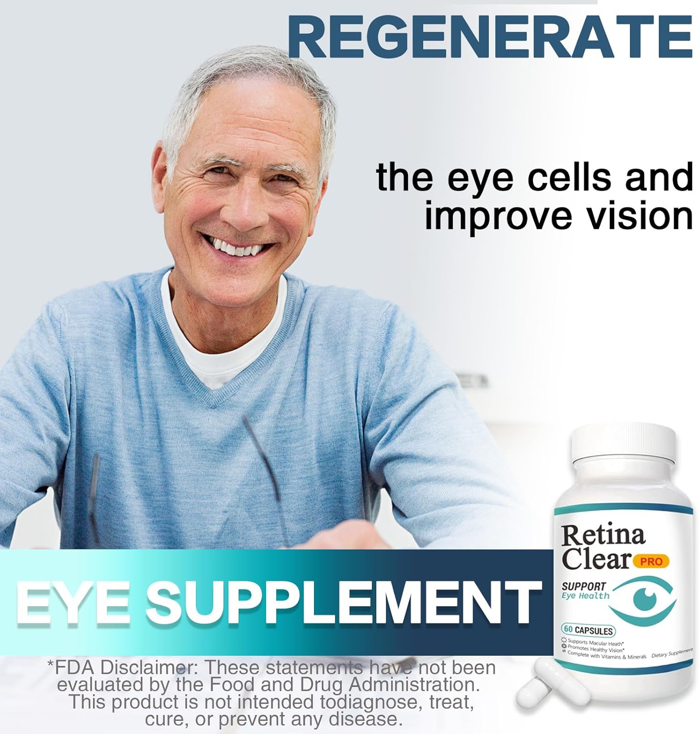 Retina Clear Pro Eye Health Support Supplement, with Minerals and Vitamins, Lutein and Bilberry Extract Supports Visual Clarity, Eye Fatigue Relief & Focus（2PCS