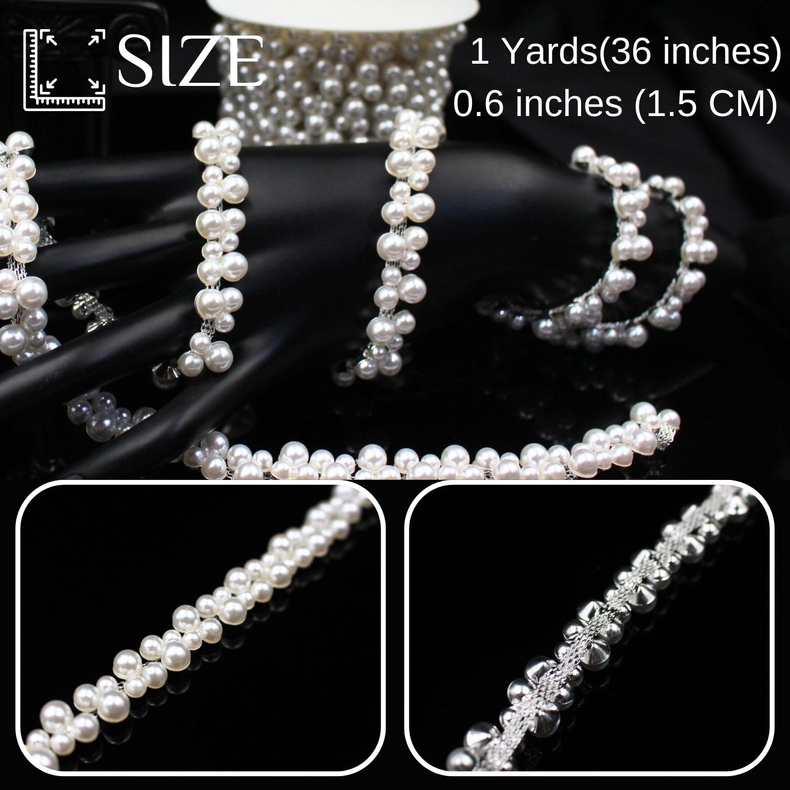 Amazon.com: 1 Yard Pearl Trim Chain String Silver Applique Fringe