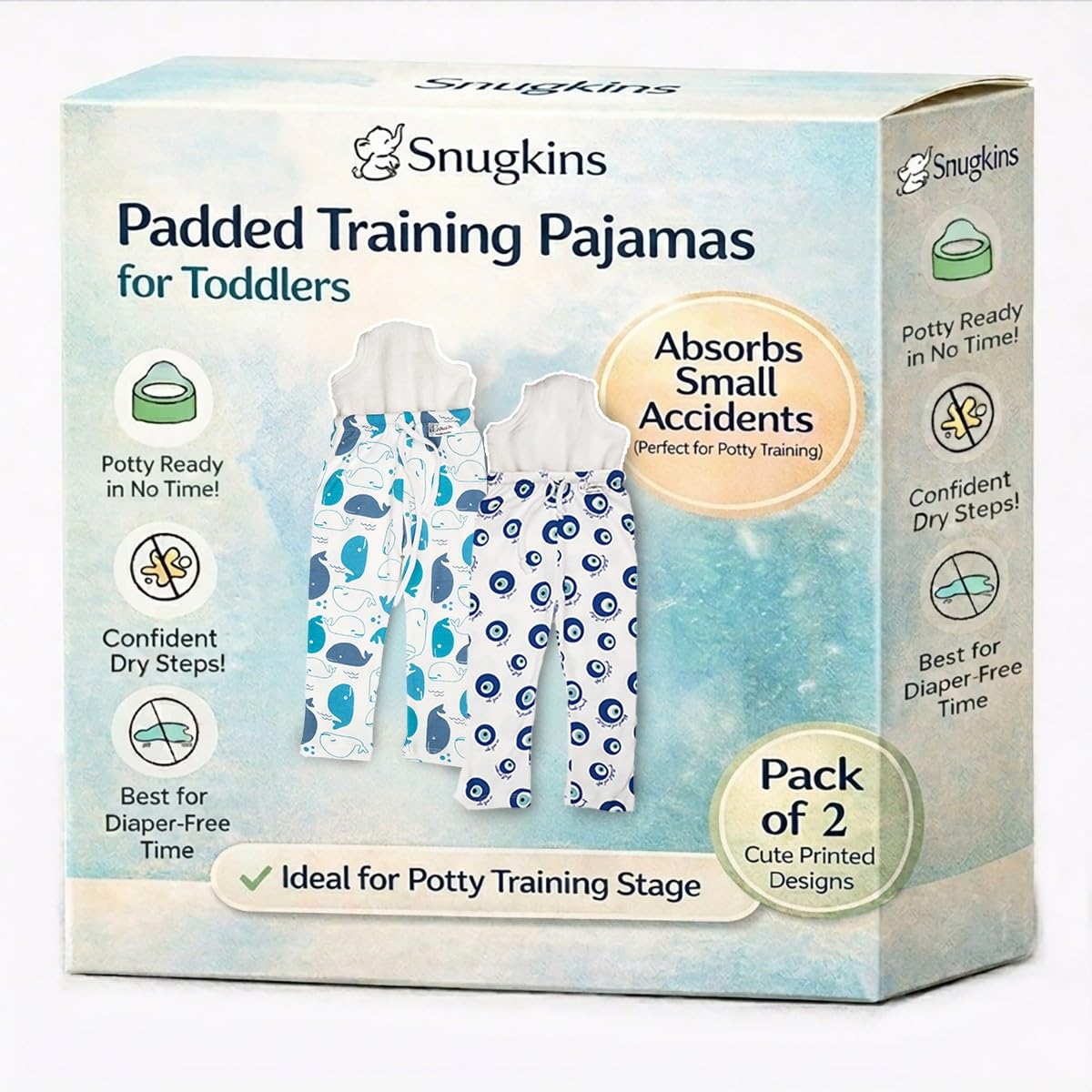 Snugkins Diaper Pants for Toddlers 3-4Y | 100% Cotton Training Pants with Attached Padded Underwear | Potty Training Pajamas for Boys & Girls | Reusable, Leak-Resistant, Comfortable for Daytime & Outings Pack of 2-image-34