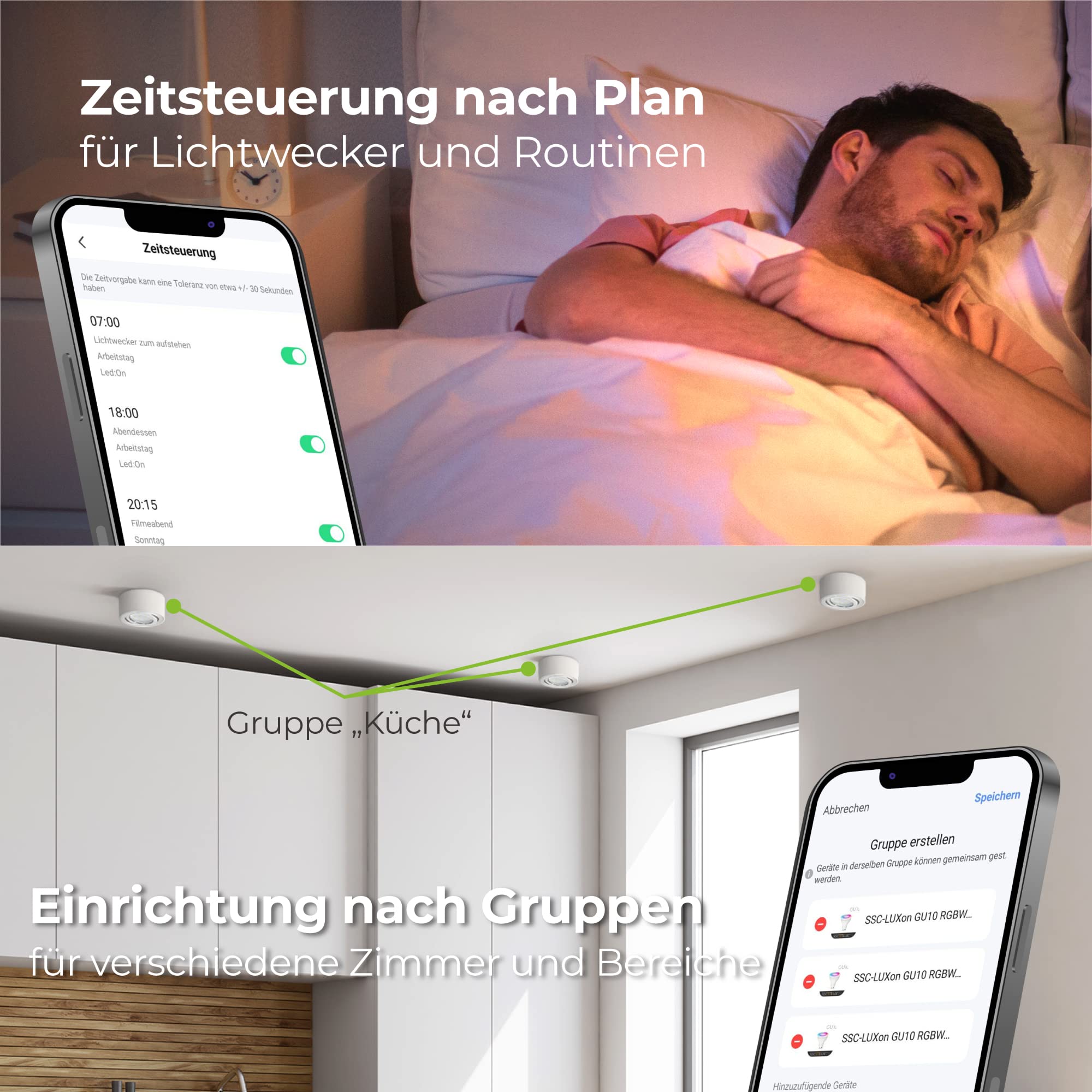 SSC-LUXon 6 Stück Modul Smart Home WiFi LED Lampe flach RGB CCT dimmbar App- & Sprachsteuerung