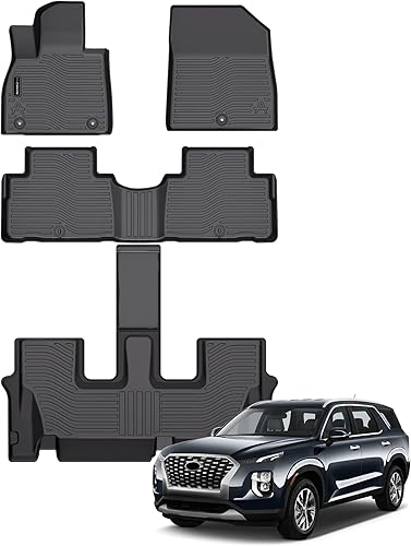 Miniatura 2 de Auxko Alfombrillas para todo tipo de clima, aptas para Hyundai Palisade 7 y 8 asientos 2020-2024 2025, juego de accesorios de goma de elastómero