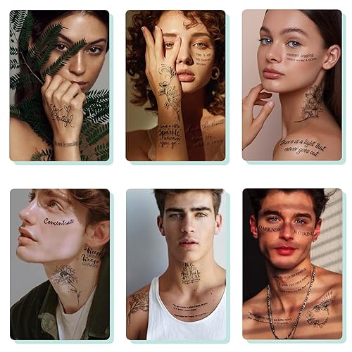 Miniatura 3 de Tatuaje temporal impermeable  90 hojas de tatuajes falsos realistas, 52 hojas de calcomanías de tatuaje con palabras inspiradoras, 38 hojas de