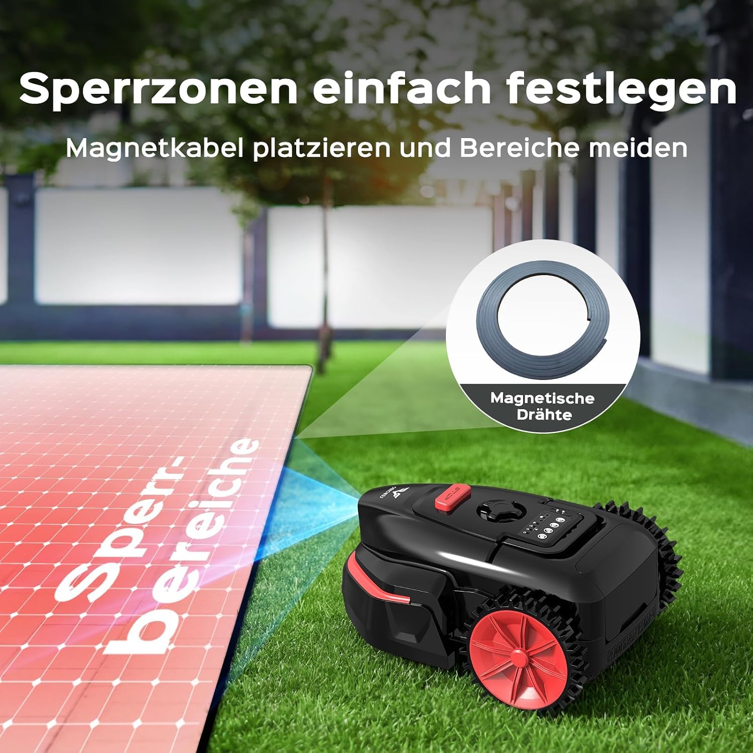 V3 Mähroboter ohne Begrenzungskabel, KI-Visionsnavigation, 150+ Hinderniserkennung, App-Steuerung, bürstenloser Motor, 50 dB, Magnetstreifen, für kleine Ebene Gärten