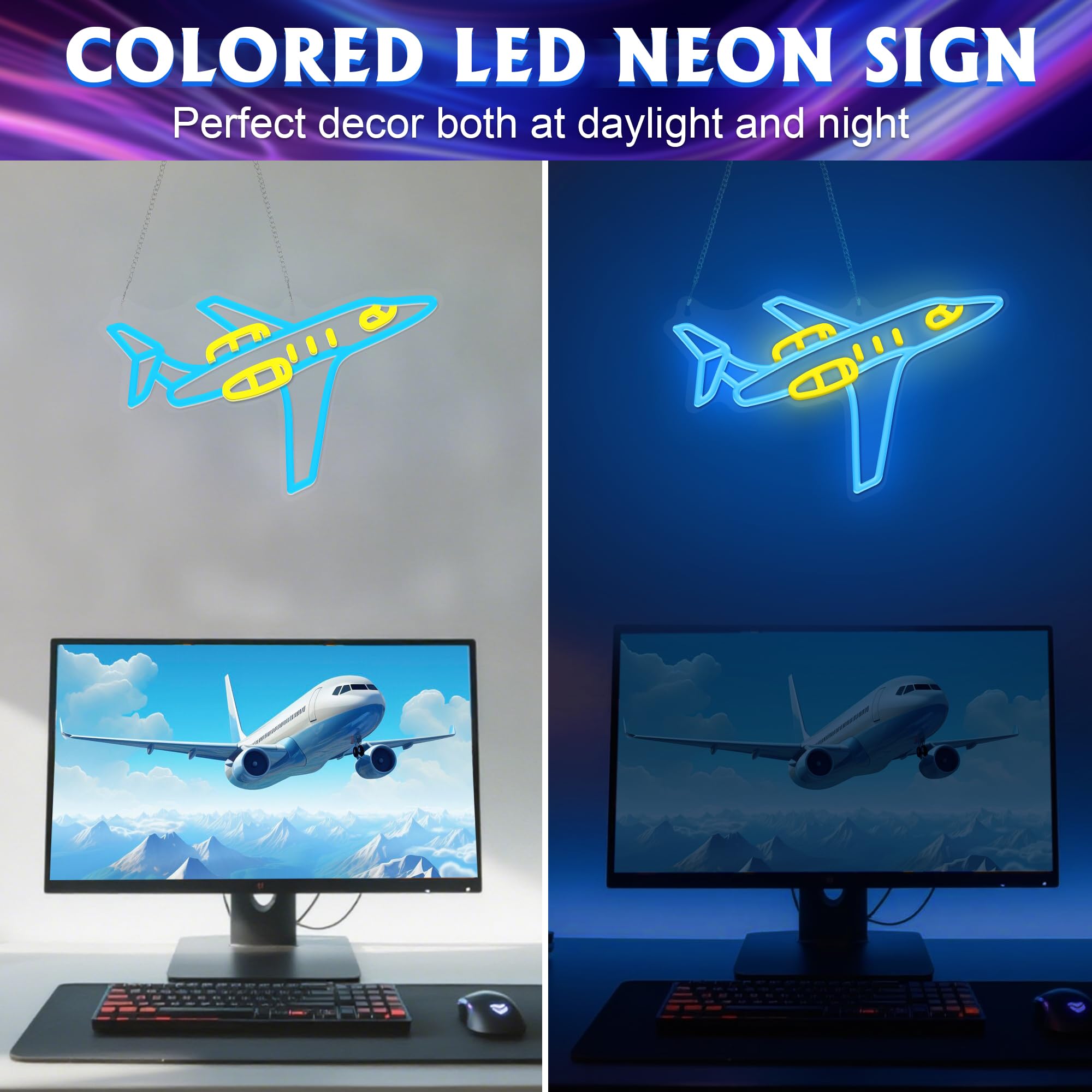 Airplane Neon Sign - Dimmable LED Wall Decor for Pilot & Aviation