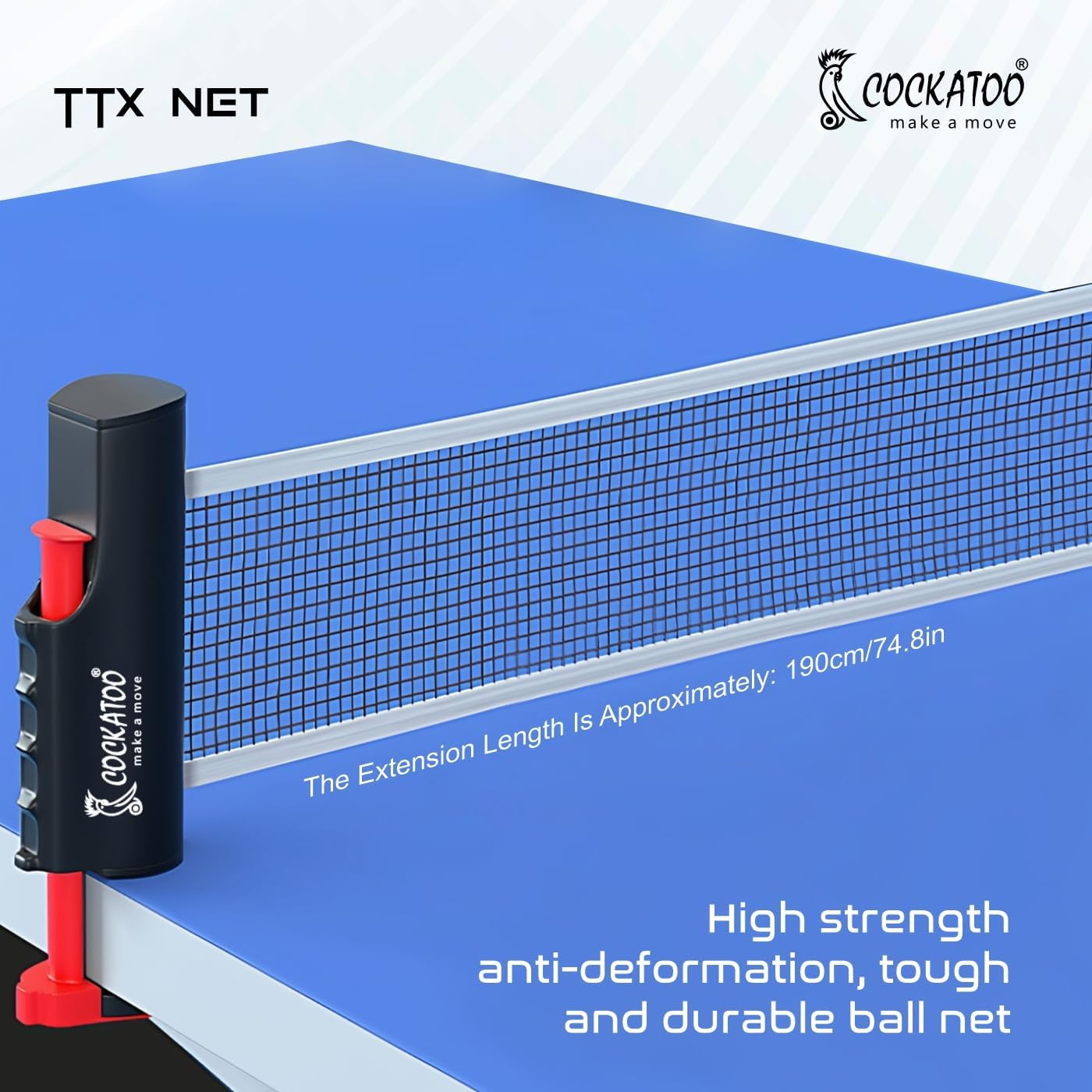 Cockatoo Table Tennis Portable Adjustable Net, TT Net with Box -Red