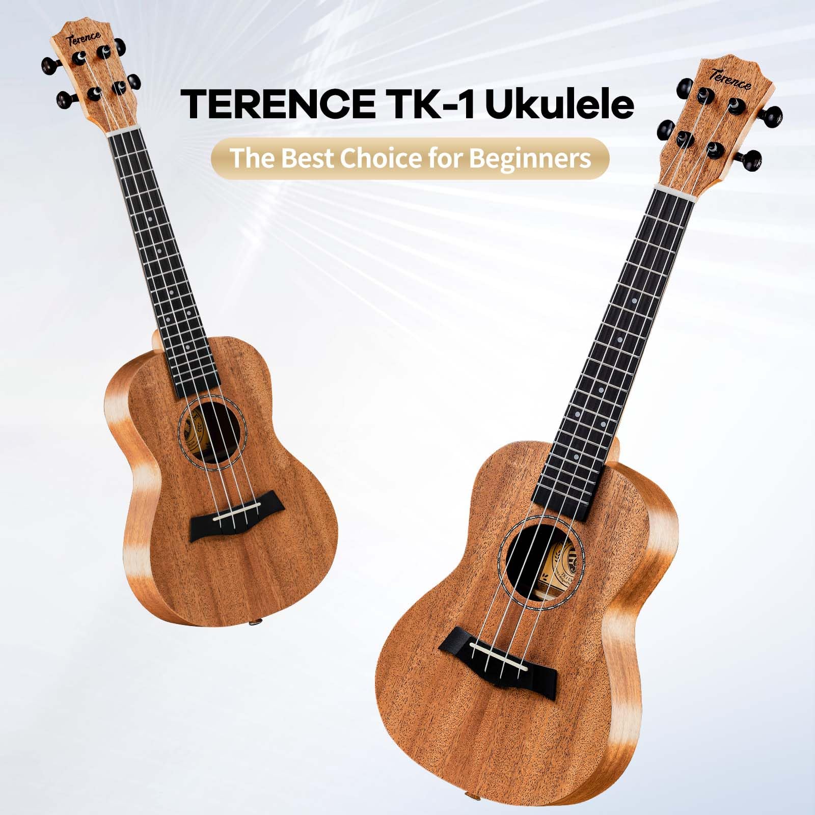 TERENCE Sopran Ukulele 23 Zoll Mahagoni Ukelelele für professionelle Anfänger Erwachsene Ukulele Kit mit Stimmgerät, Kapodaster, Aufbewahrungstasche, Gurt, Plektren, Nylon-Saite & Tuch