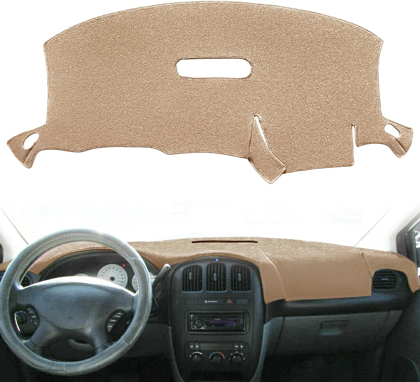 Yiz Dash Cover Mat Custom Fit for Dodge Caravan/Grand Caravan/Chrysler Town Country/Voyager/Grand Voyager Without Raised Display w/o Sensor and Speaker,Dashboard Cover Pad Carpet (Beige) J128