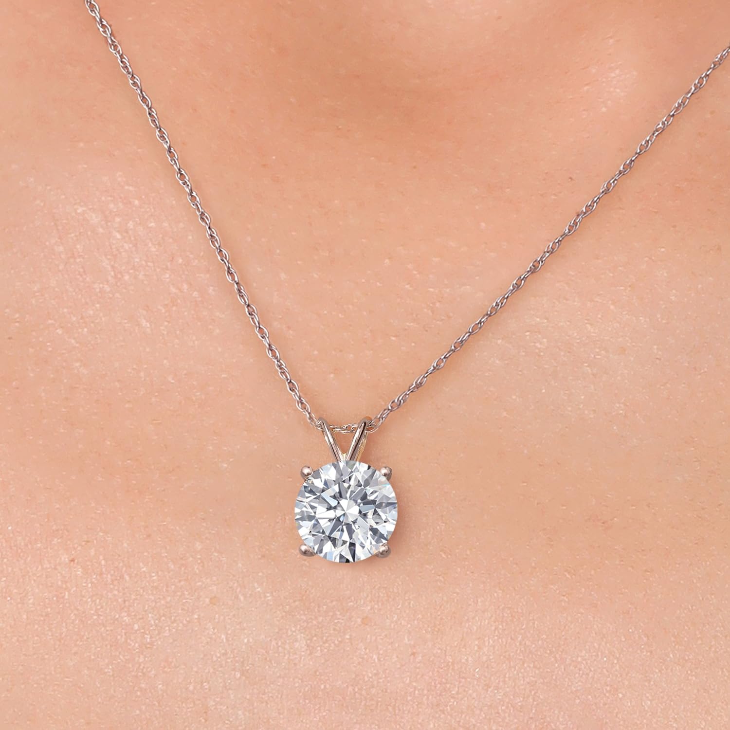Gem Stone King 1 to 5 Carat 14K Gold IGI Certified Lab Grown Diamond Pendant Necklace For Women | E-F Color | VS1-VS2 Clarity | With 18 Inch Gold Chain