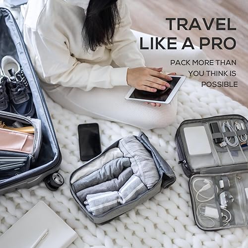 Miniatura 7 de PACKINGCOZY Cubos de embalaje de compresión para viajes, juego de 5 cubos de embalaje esenciales de viaje, organizadores de embalaje compresibles