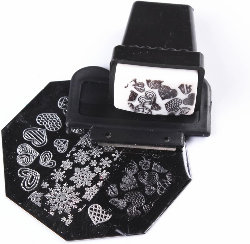 Finger Angel 33PCS Different Designs Nail Art Plate Octagon Template Manicure Plates Set with 1 White Color Retangel Nail Stamper