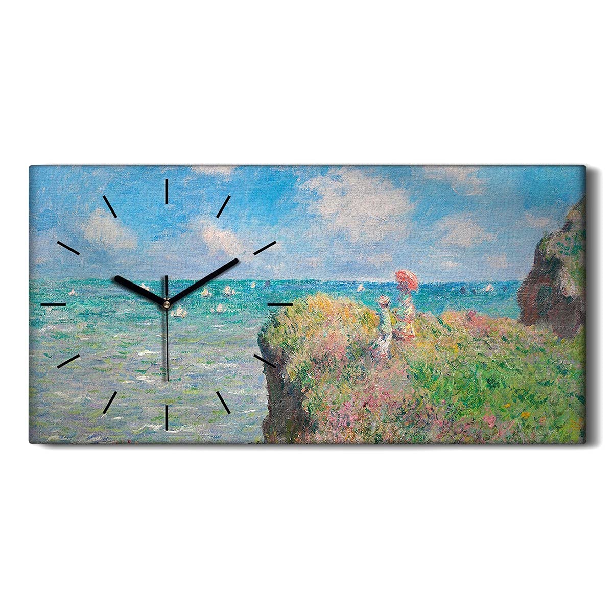 Horloge murale silencieuse en toile Monet 60x30cm art moderne grand format