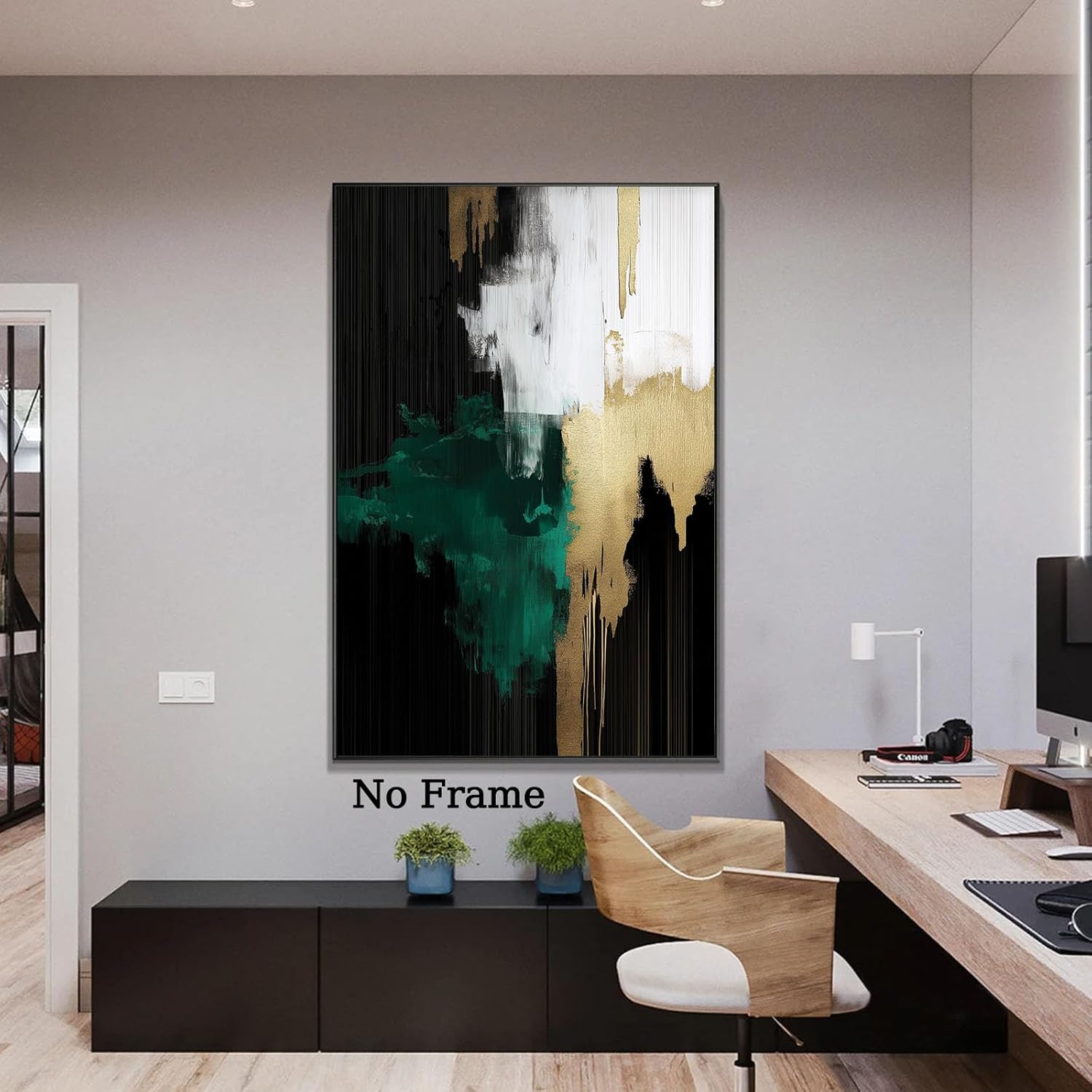 Green and Gold Abstract Wall Art Dark Green and Black Painting Gold Foil Artwork Modern Abstract Art Prints Emerald Painting Black Grey Pictures for Living Room Bedroom 16x24inch No Frame - Image 7
