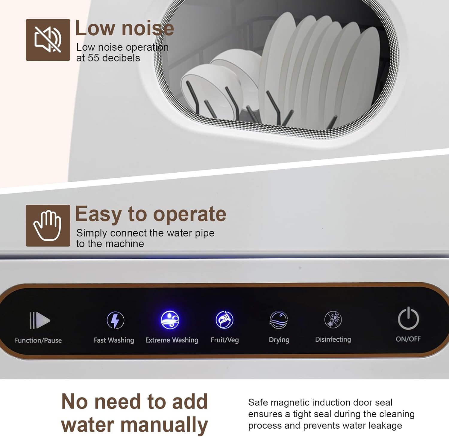 Countertop Dishwasher, 800W 110V Mini Dishwasher Low Noise Portable Dish Washer With 5intelligent Washing Functions For Washing Dishes After A Meal At Your Home.