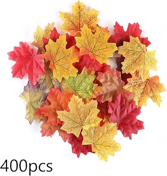 GWAWG MUNSKT 400PCS Mixed Artificial Maple Leaves - Realistic Fall Foliage for Autumn Wreaths, Thanksgiving Decorations, Wedding Scatters & Photo Props