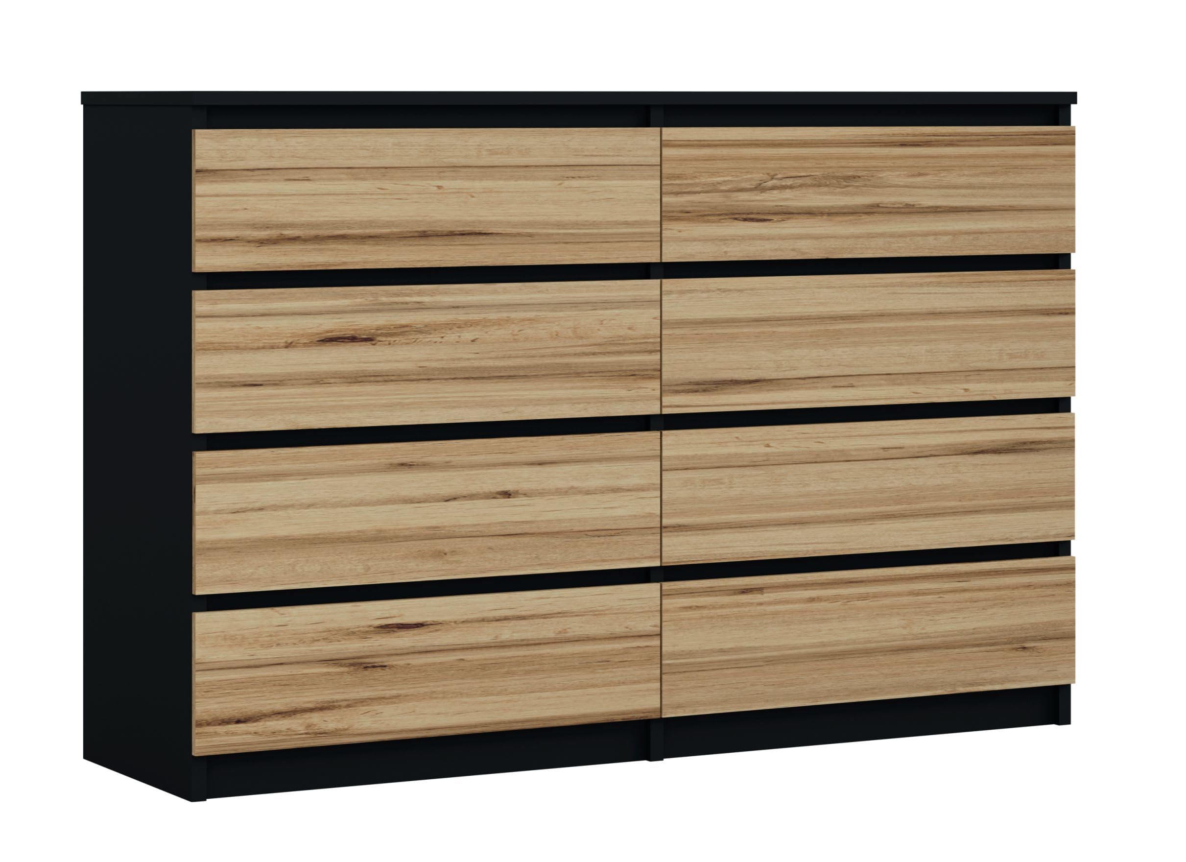 3E 3xE living.com Cassettiera con 8 cassetti, colore: nero/Rovere wootan, A: 140 x 101 x 39 cm