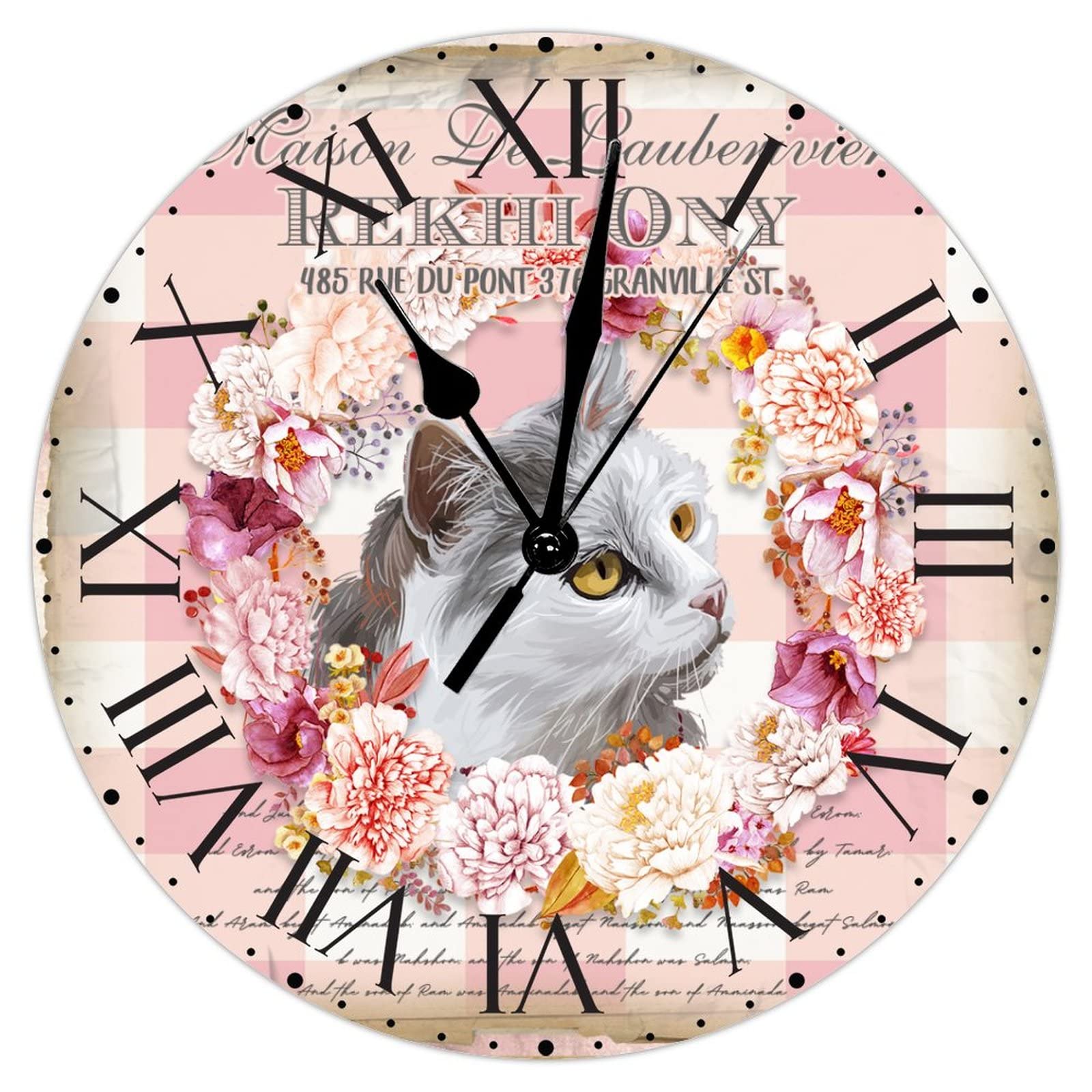 Horloge murale design chat milieu du siècle chiffres romains en PVC