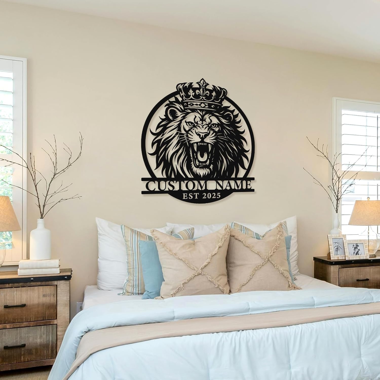 Personalized Lion Metal Sign, Customized Lion Decorative Wall Art Home Hanging Decor Wall Sculpture, Black Metal Signs Customized Last Name Famlily Sign Wall Decor for Living Room, Office, Man Cave - Design 2