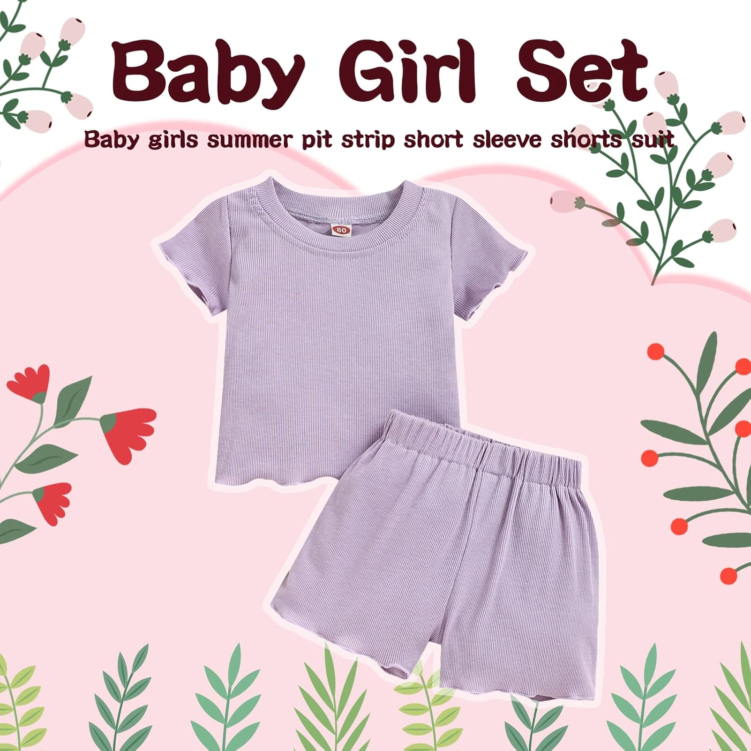 Toddler Baby Girl Summer Clothes Ribbed Knit Cotton Cute Summer Outfits Short Sleeves 2 Pieces Shorts Set 12M - 5T - Image 2