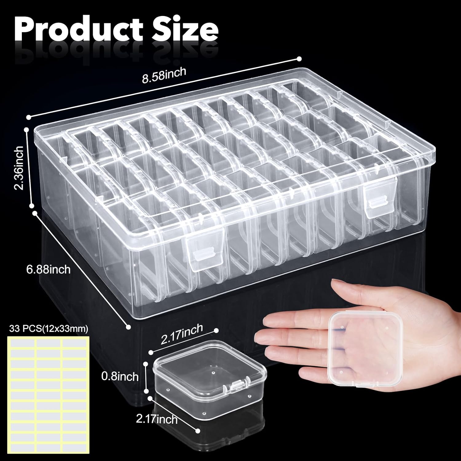 DILIBRA Bead Organizer Box, 93Pcs Small Bead Storage Containers Plastic Cases with Hinged Lid, Rectangle Clear Diamond Painting Storage Containers for Jewelry, DIY Crafts, Bracelet, Seeds, Nail