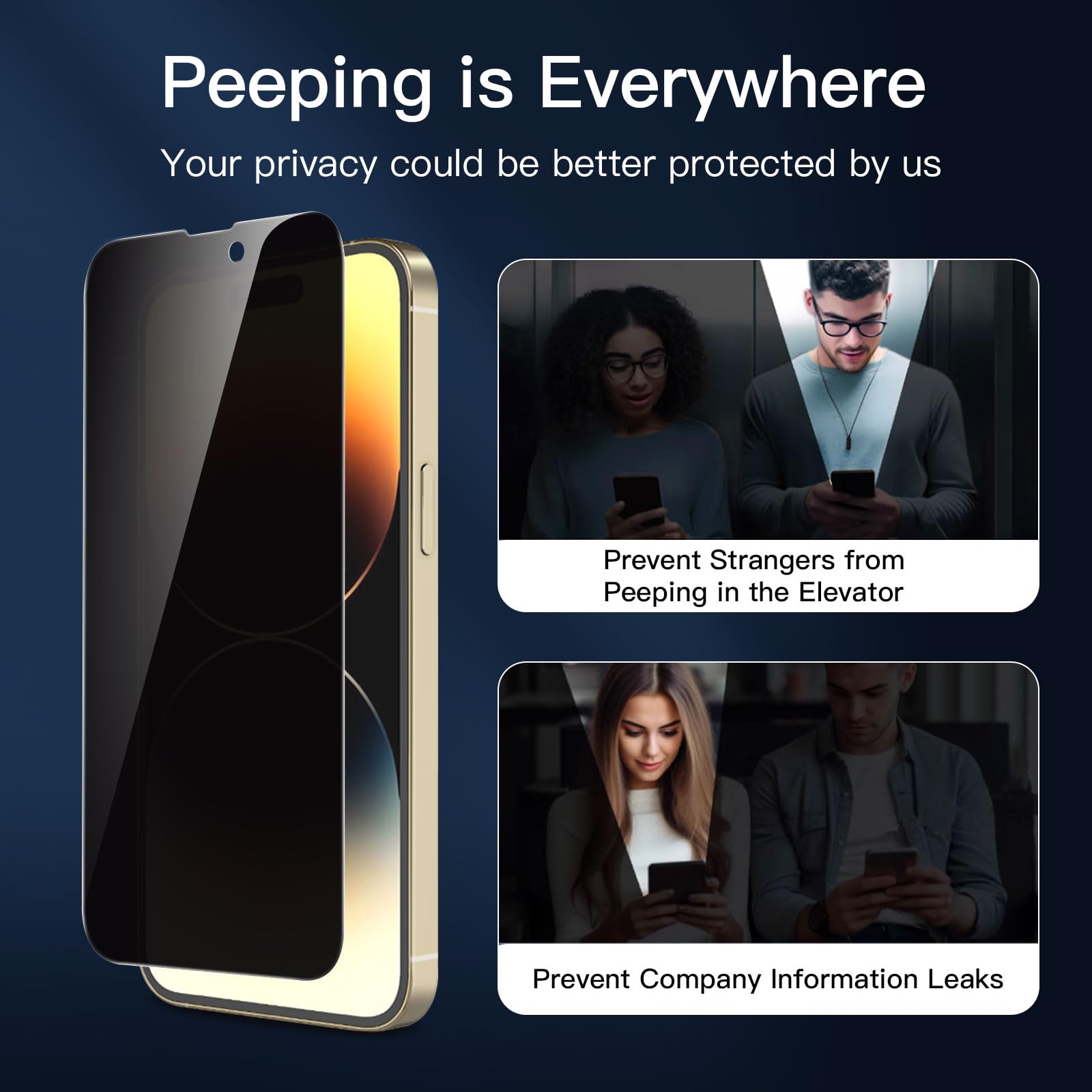 NEW'C 3 Pezzi, Pellicola Protettiva Privacy per iPhone 14 Pro Max (6,7 Pollici) vetro Temperato Anti-Spionaggio, Angolo di Privacy 28 Gradi Migliorato - Strumento di facile installazione incluso