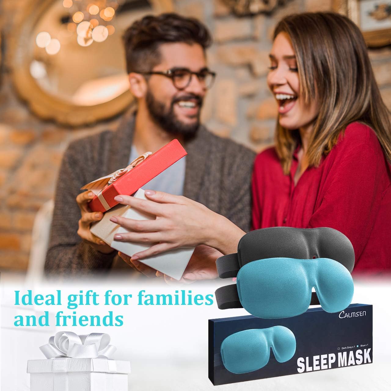 Eye Mask for Sleeping, Calmsen Sleeping Mask, 3D Contoured Sleep Mask for Women Men Kids with 4 Ear Plugs & 1 Silk Pouch, 100% Pitch Black for Travel, Shift Work, Yoga, Meditation