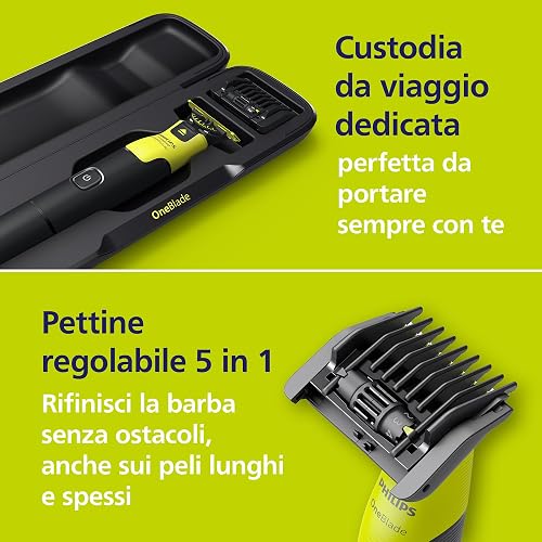 Philips OneBlade 360 Autentico Collegato Rasoio elettrico per viso e corpo, regolabarba e spazzola, lama 360 e originale, pettine regolabile 5in1, kit per il corpo, custodia da viaggio, QP4631/65 - 6