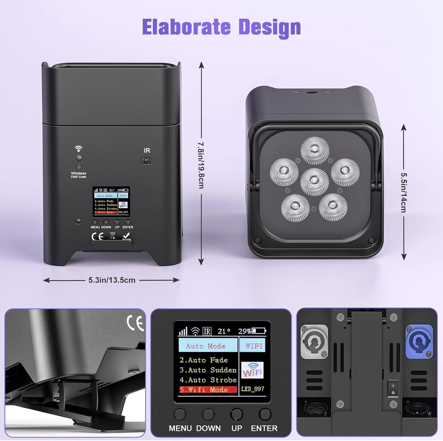 Proiettore PAR LED 108 W, 6 pezzi con flightcase RGBWA + UV, batteria ricaricabile 9600 mAh, telecomando/applicazione/WiFi/DMX, ideale per feste, DJ, Natale, bar, compleanni