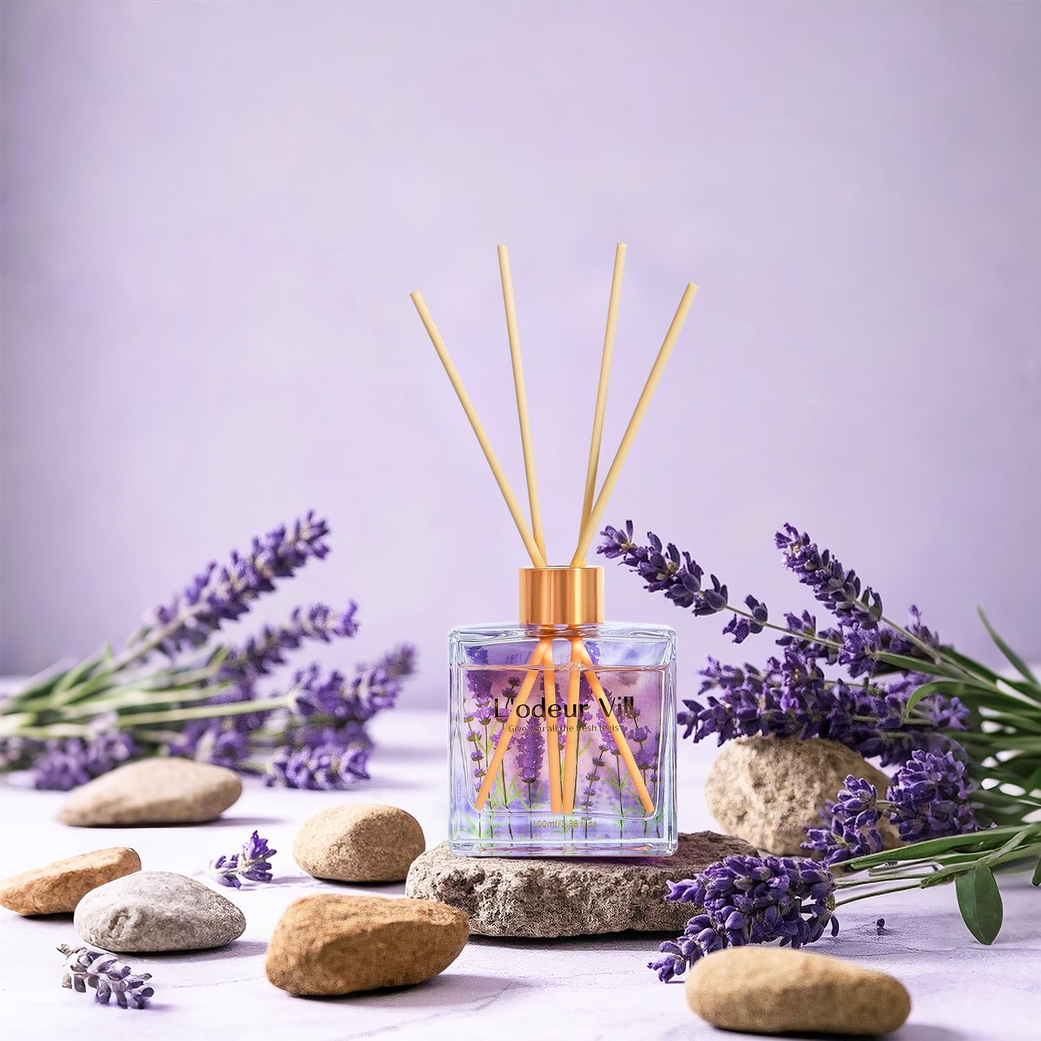 L'odeur Vill Reed Diffuser Set/Lavender Geranium/3.38 fl.oz（100ML）/1 Pack with 6 Reed Sticks/Home Fragrance Diffuser, Oil Scent Diffuser for Bathroom Shelf Decor. - Image 3