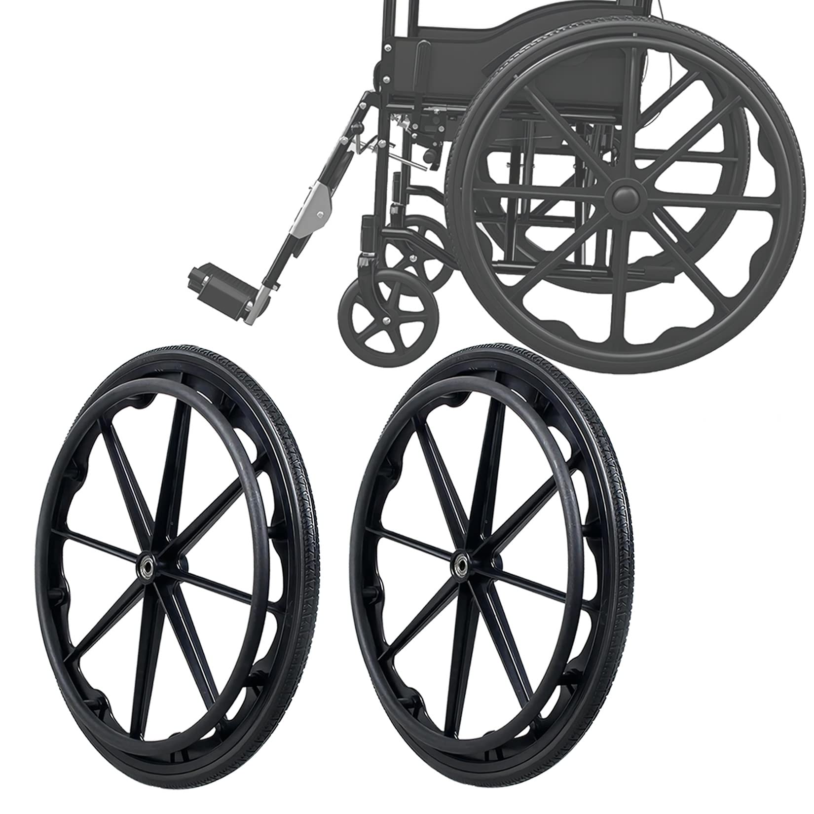Juego de 2 ruedas traseras sólidas no neumáticas para silla de ruedas de 20", 22" y 24", ruedas de repuesto de poliuretano para silla de ruedas, se adaptan a todo tipo de suelos (tamaño: 22 x 13/8)