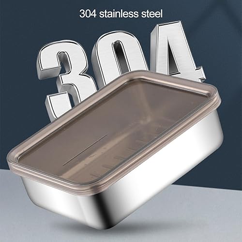 Miniatura 8 de YESBAY Contenedor de queso de acero inoxidable para refrigerador, contenedor de almacenamiento de alimentos con tapa, base elevada, nevera,